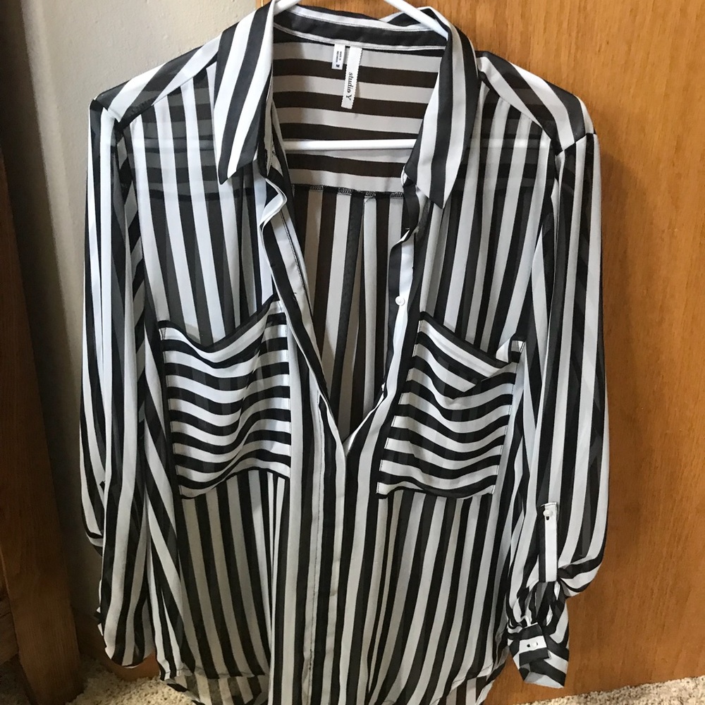 Black and White Striped Blouse